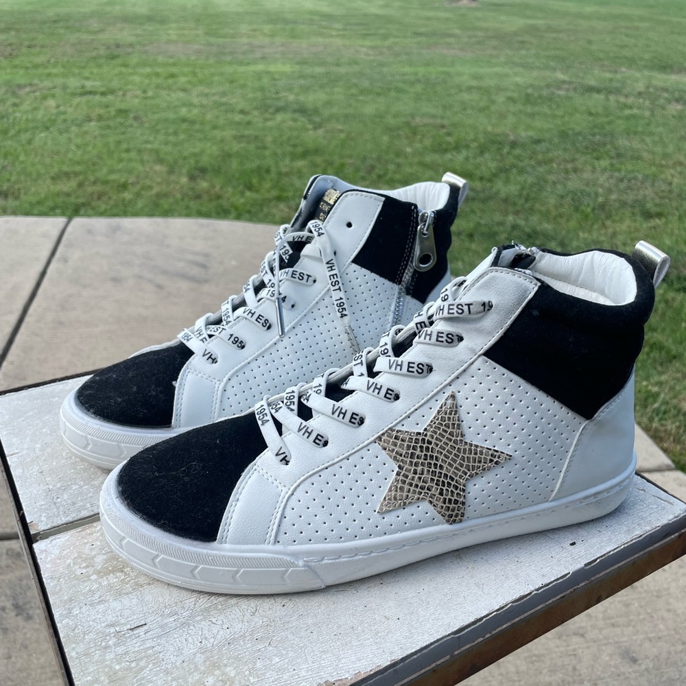 Black and White High-Top Star Sneakers